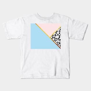 Abstract black and white leopard print, color blocking blue Kids T-Shirt